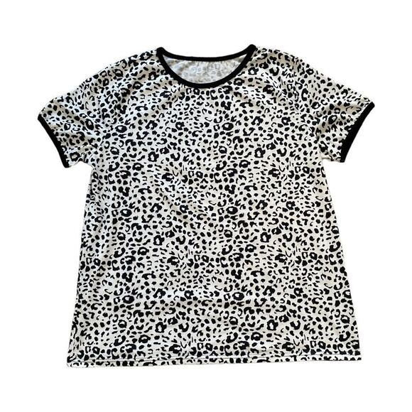 Snow Leopard Print Casual Lounge Pajama Set Black + White Women’s Size Large - Picture 4 of 6